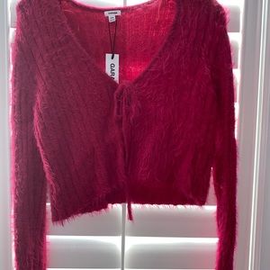 GARAGE fuzzy pink tie front cardigan size medium